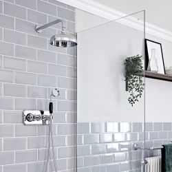 Doucheset Klassiek Inbouw 2-Weg Thermostatisch met Omstel Douchekop 20cm Rond en Handdouche Chroom en Zwart | Elizabeth