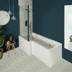 Whirlpool Vierkant Spa Douchebad met Zwarte Badwand - Keuze Water- en Luchtjets, Afmetingen en Panelen | Sandford