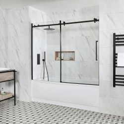 Ligbad met Zwarte Schuifbare Badwand en Voorpaneel | Keuze Afmeting Bad | Optie voor Afvoercombinatie | Sandford