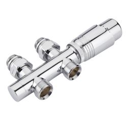 Radiatorkraan Thermostatisch Onderblok Middenaansluiting Recht Chroom | Keuze van Adapters