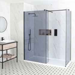 Inloopdouche 2 Vaste Rookglas Douchewanden | Keuze Afmeting Witte Douchebak | Nox-Luna