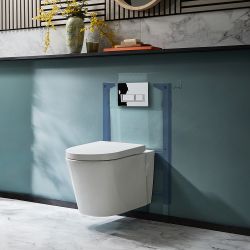 Hangend Toilet Randloos Modern Wit met Kort Muurframe | Keuze Bedieningsplaat | Covelly