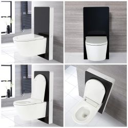 Japans Toilet | Hirayu Stortbak Ombouw Touch-free Bedieningspaneel Hangend Zwart 50cm | Saru