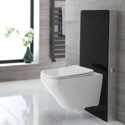 Toilet Hangend Randloos met Stortbak en Ombouw Zwart | Saru