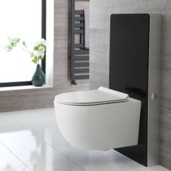 Toilet Randloos Wit met WC-bril en Stortbak met Ombouw Zwart | Otterton