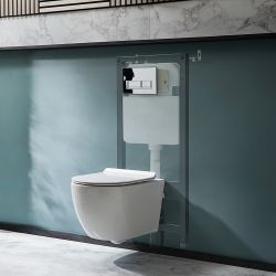 Hangend Toilet Randloos Modern Wit met Hoog Muurframe | Keuze Bedieningsplaat | Otterton