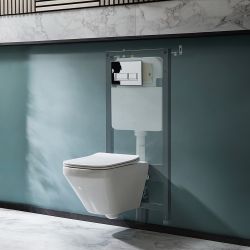 Hangend Toilet Randloos Modern Wit met Hoog Muurframe | Keuze Bedieningsplaat | Exton