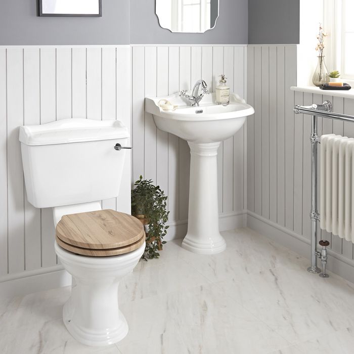 Duoblok Toilet en Wastafel 60cm met Zuil Klassiek Wit | Ryther
