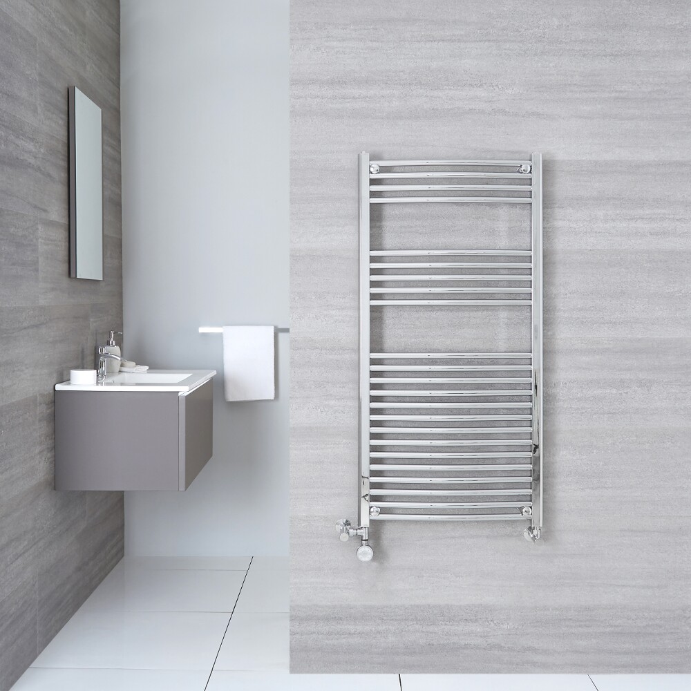 Handdoekradiator Thermostatisch Dual Fuel Gebogen Chroom 120cm x 50cm 448 Watt | Ischia