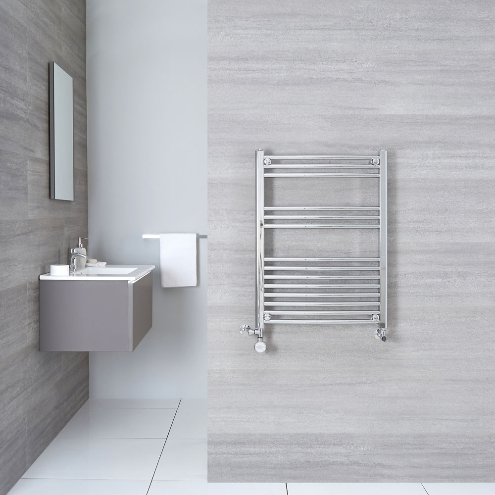Ischia Gebogen Handdoekradiator Dual Fuel Chroom 80cm x 60cm x 5cm 322 Watt