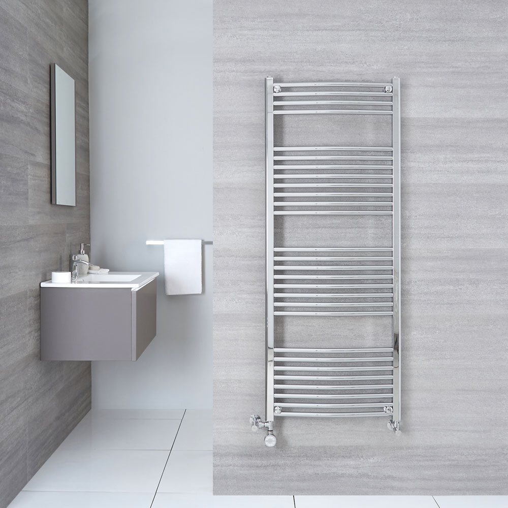 Ischia Gebogen Handdoekradiator Dual Fuel Chroom 150cm x 60cm x 5cm 628 Watt