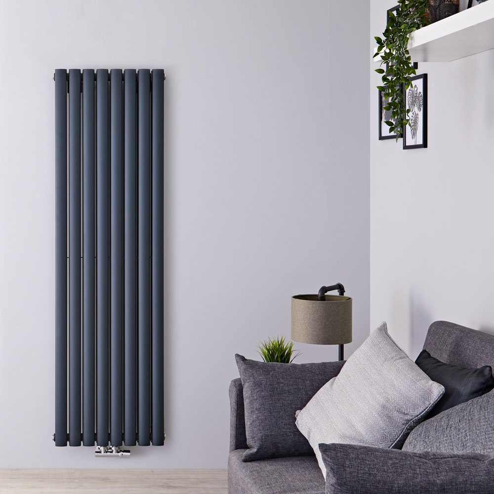 Revive Caldae Designradiator Verticaal Middenaansluiting Antraciet 160cm x 47,2cm x 7,8cm 1718 Watt