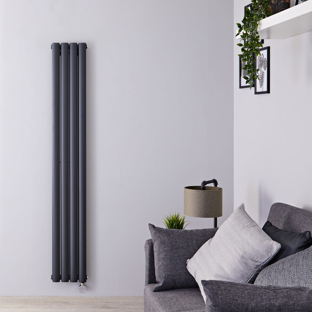 Designradiator Elektrisch Thermostatisch Verticaal Dubbelpaneel Antraciet 160cm x 23,6cm | Revive