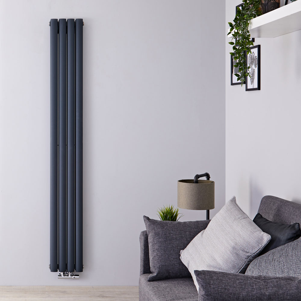 Revive Caldae Designradiator Verticaal Middenaansluiting Antraciet 160cm x 23,6cm x 7,8cm 858Watt