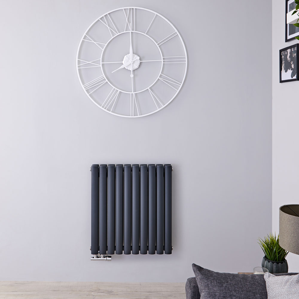 Revive Caldae Designradiator Horizontaal Onderaansluiting Antraciet 63,5cm x 59cm x 7,8cm 1042 Watt