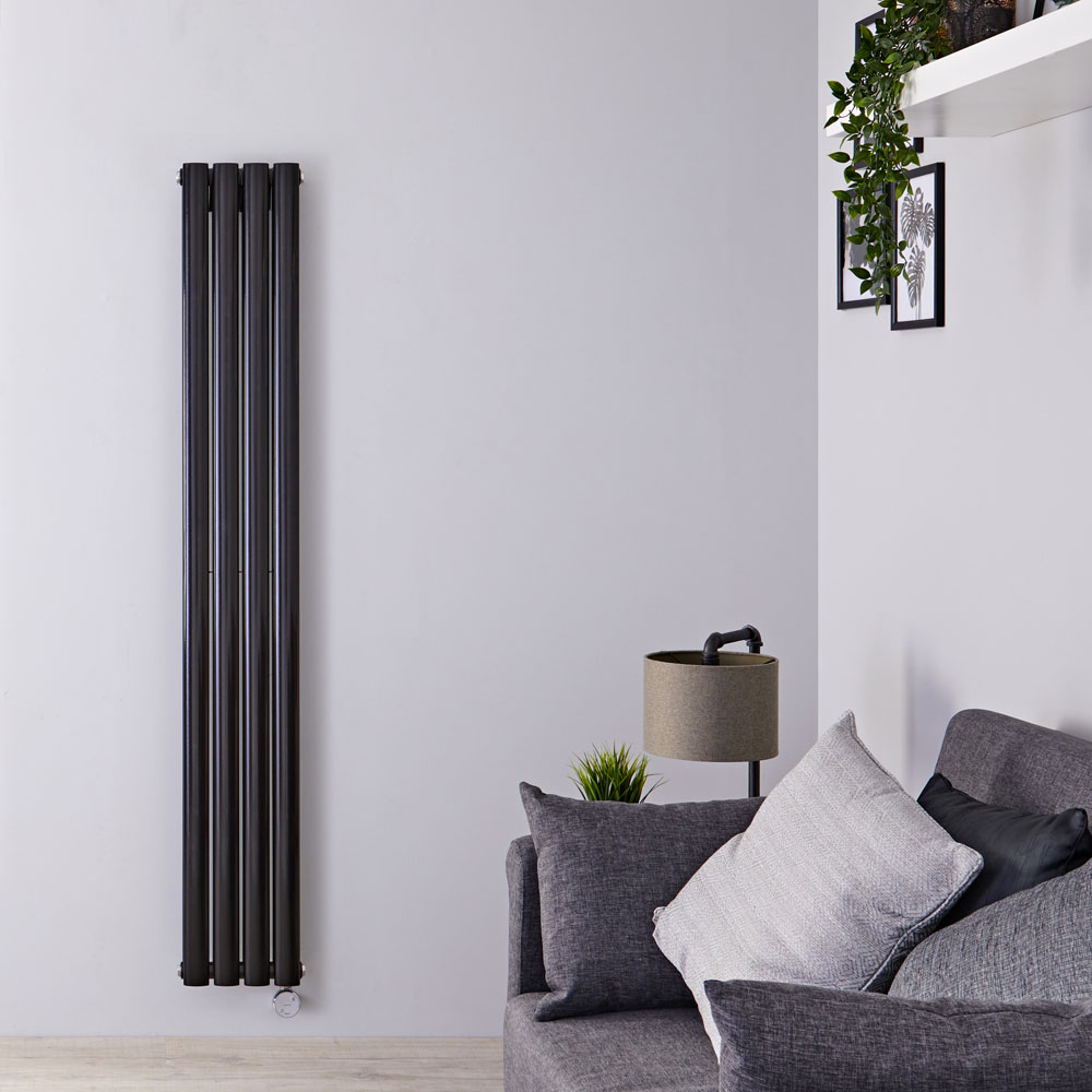 Designradiator Elektrisch Thermostatisch Verticaal Dubbelpaneel Zwart 160cm x 23,6cm | Revive