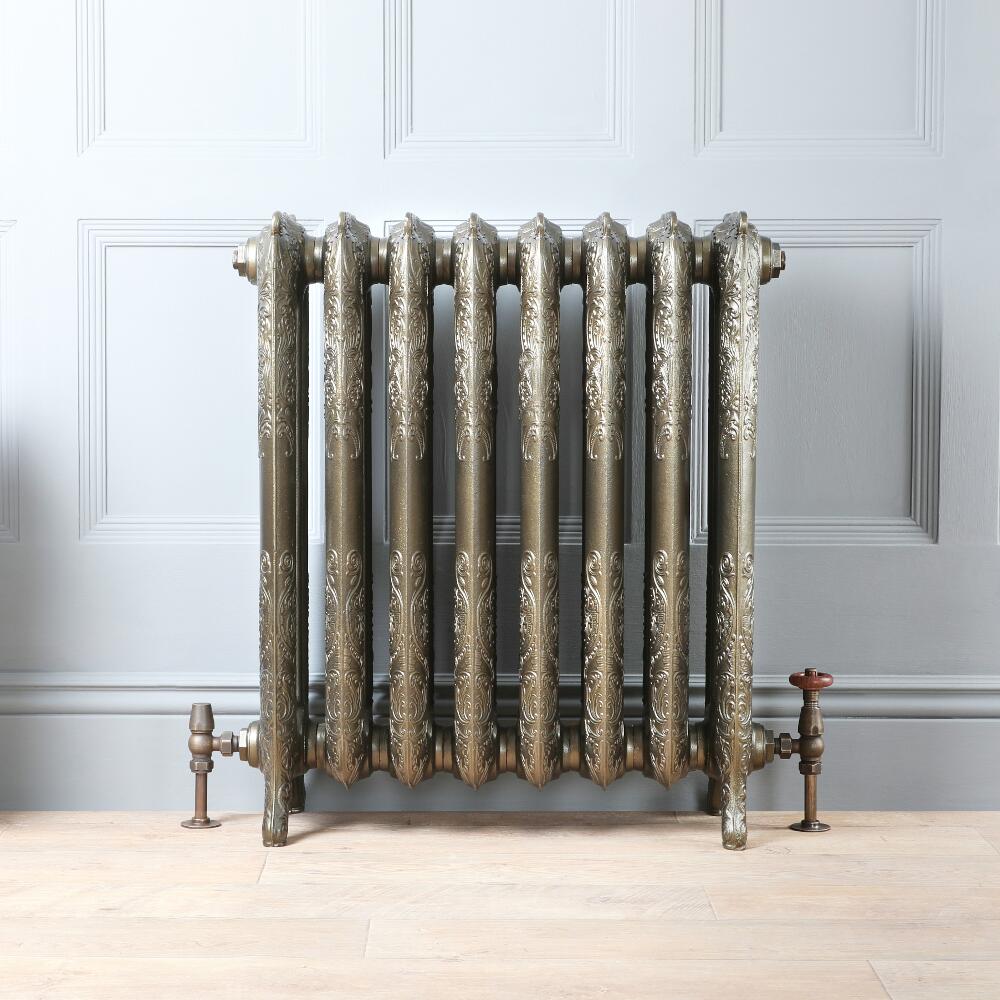 Gietijzeren Radiator Antiek Messing Bloemenmotief 77cm Hoog | Kies de Breedte | Charlotte