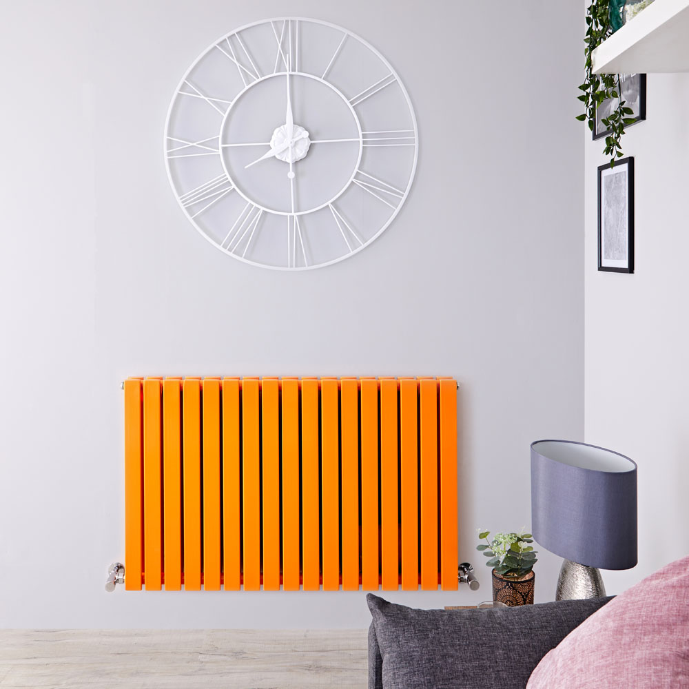 Sloane Designradiator Horizontaal Dubbel Paneel Licht Oranje 63,5cm x 100cm x 7,1cm 1022 Watt