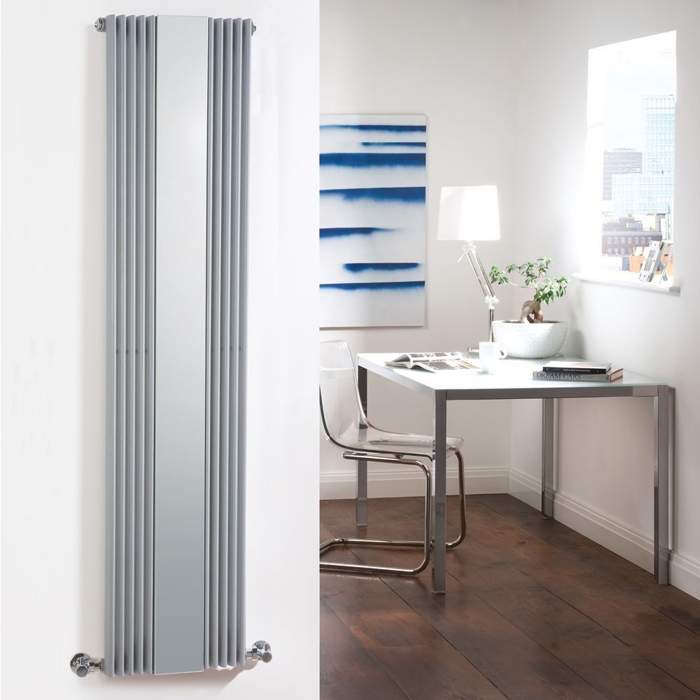Keida Designradiator Verticaal Met spiegel Zilver 160cm x 42cm x 6,3cm 840 Watt