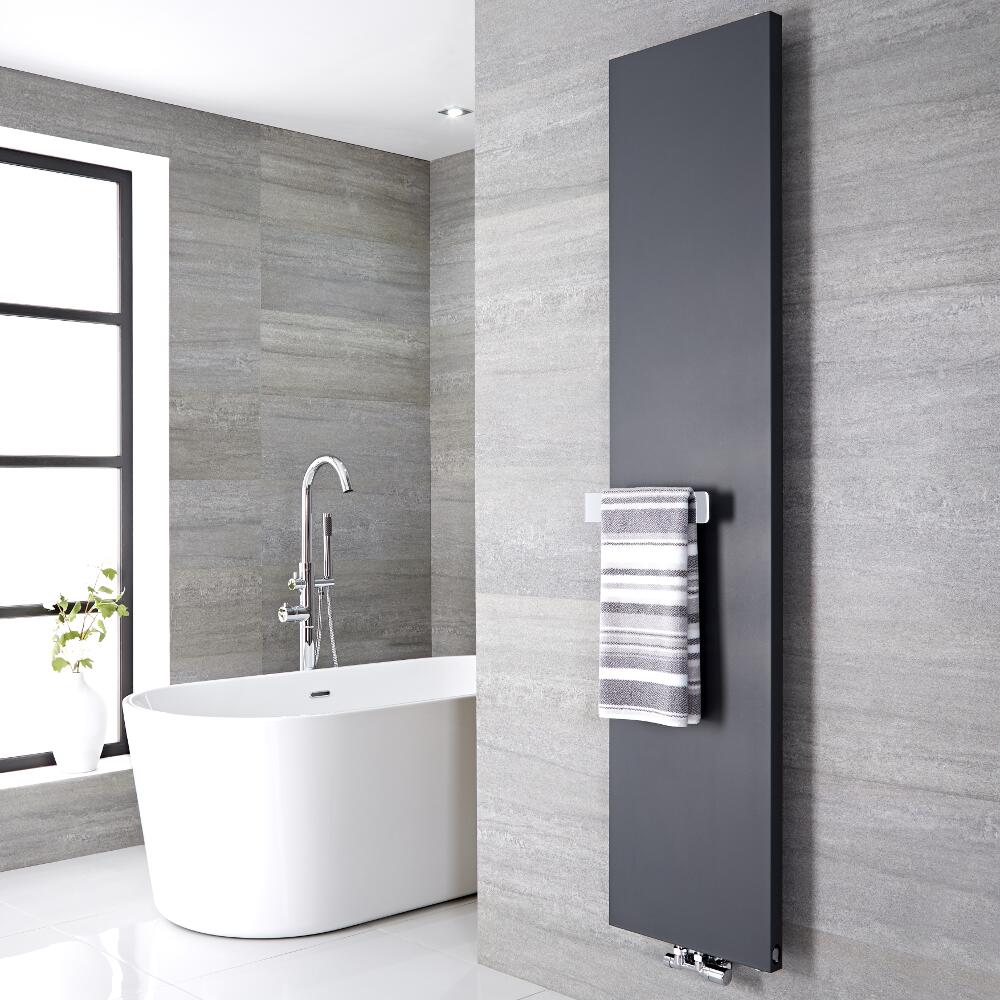 Rubi Plaatradiator Verticaal Staal Antraciet 180cm x 40cm 842Watt & Handdoekrek Staal 6cm x 32cm x 12.5cm