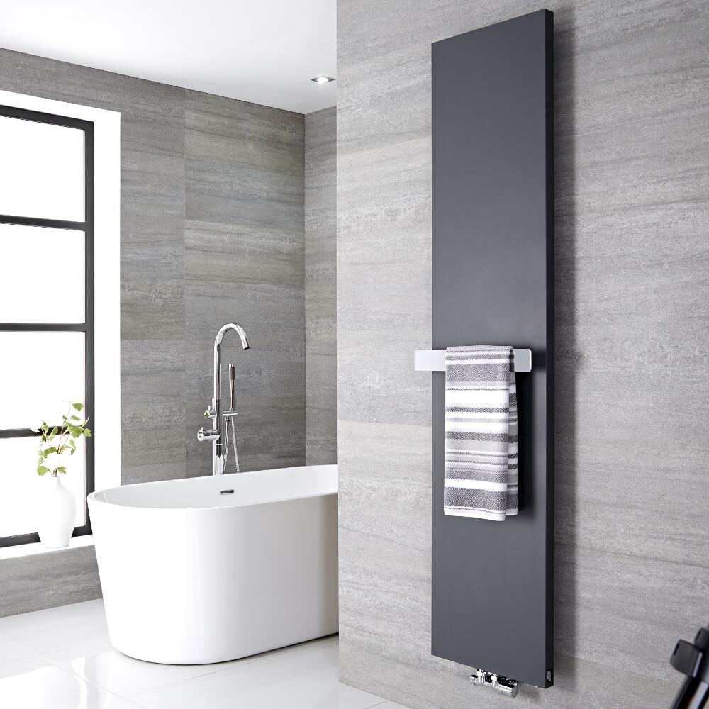Rubi Plaatradiator Verticaal Staal Antraciet 180cm x 50 cm 1123 Watt & Handdoekrek Staal 6cm x 42cm x 12.5cm