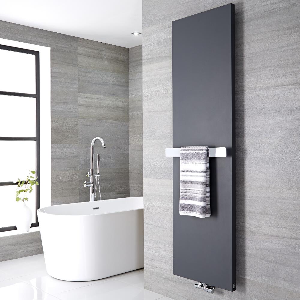 Rubi Plaatradiator Verticaal Staal Antraciet 180cm x 60 cm 1404Watt & Handdoekrek Staal 6cm x 52cm x 12.5cm