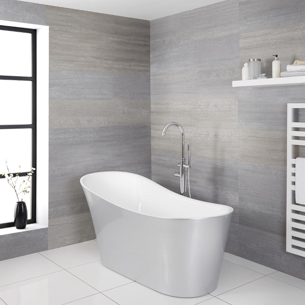 Luxe modern zilvergrijs metallic vrijstaand bad