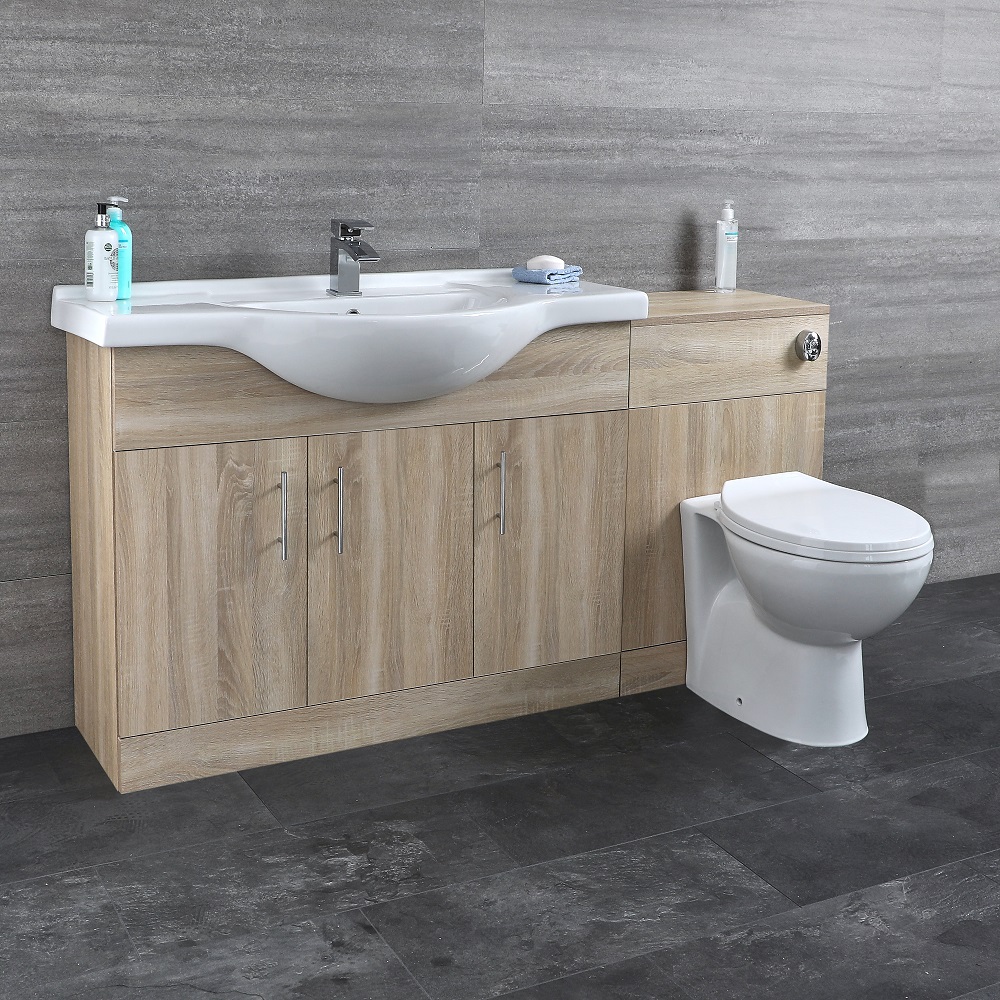 Badkamermeubelset Inclusief Keramisch Toilet Staand Eiken 144cm | Classic Oak