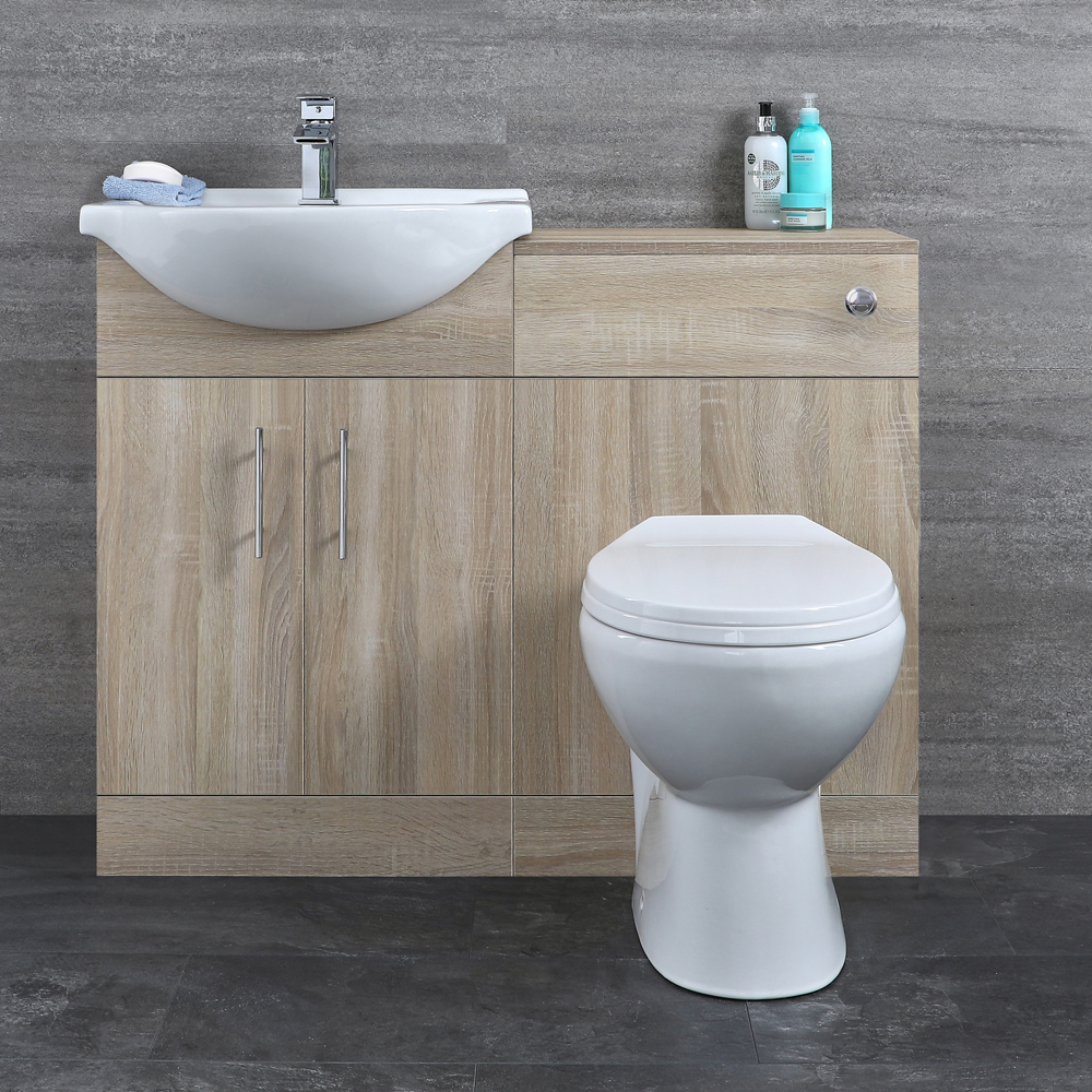 Badkamermeubelset Inclusief KeramischToilet Staand Eiken 104cm | Basic