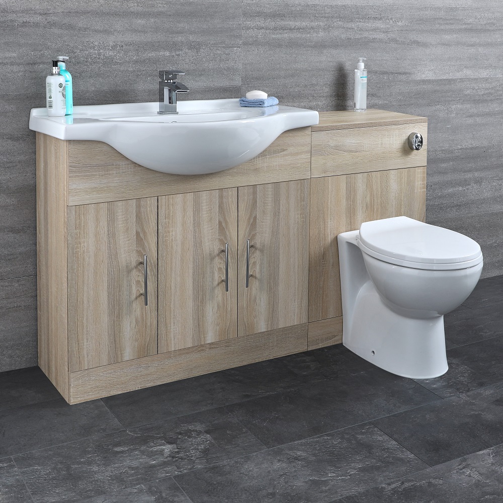 Badkamermeubelset Inclusief Keramisch Toilet Staand Eiken 134cm | Basic