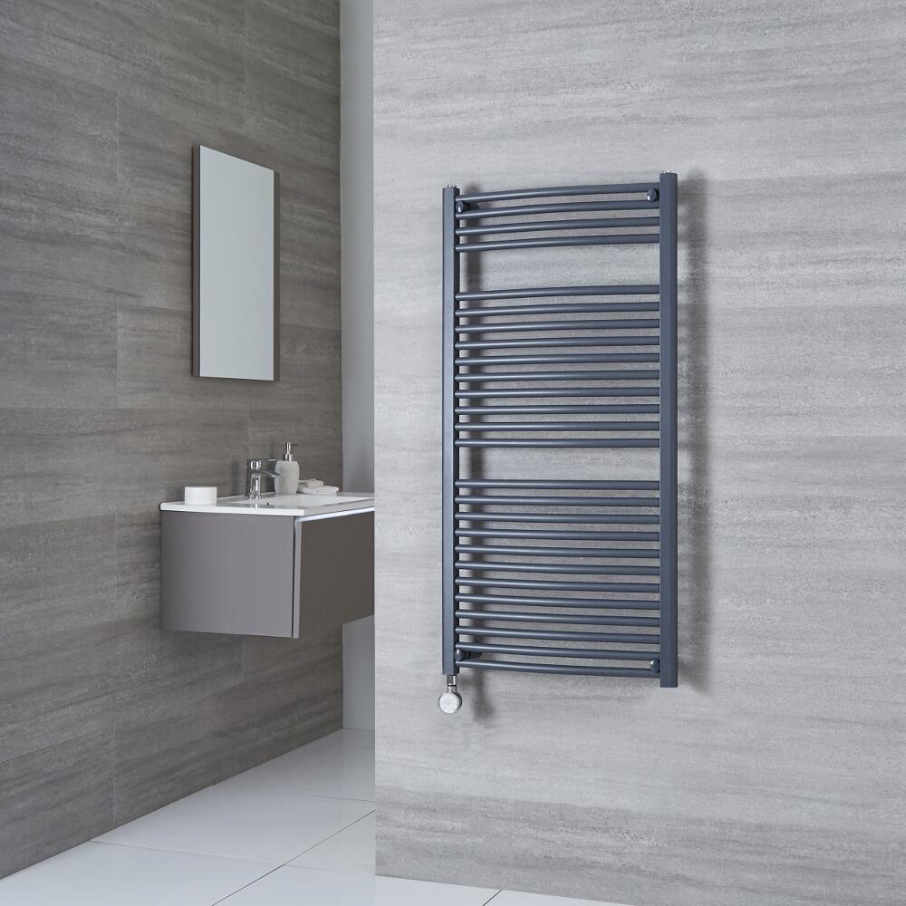 Handdoekradiator Elektrisch Thermostatisch Gebogen Antraciet 120cm x 50cm | Loa