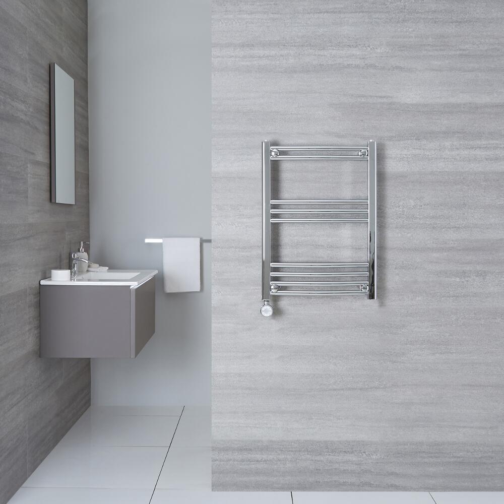 Ischia Gebogen Handdoekradiator Elektrisch Chroom 70cm x 40cm x 3,8cm
