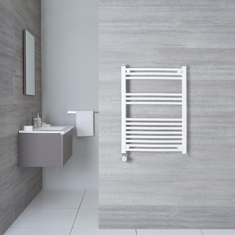 Handdoekradiator Elektrisch Thermostatisch Gebogen Wit 80cm x 50cm | Etna