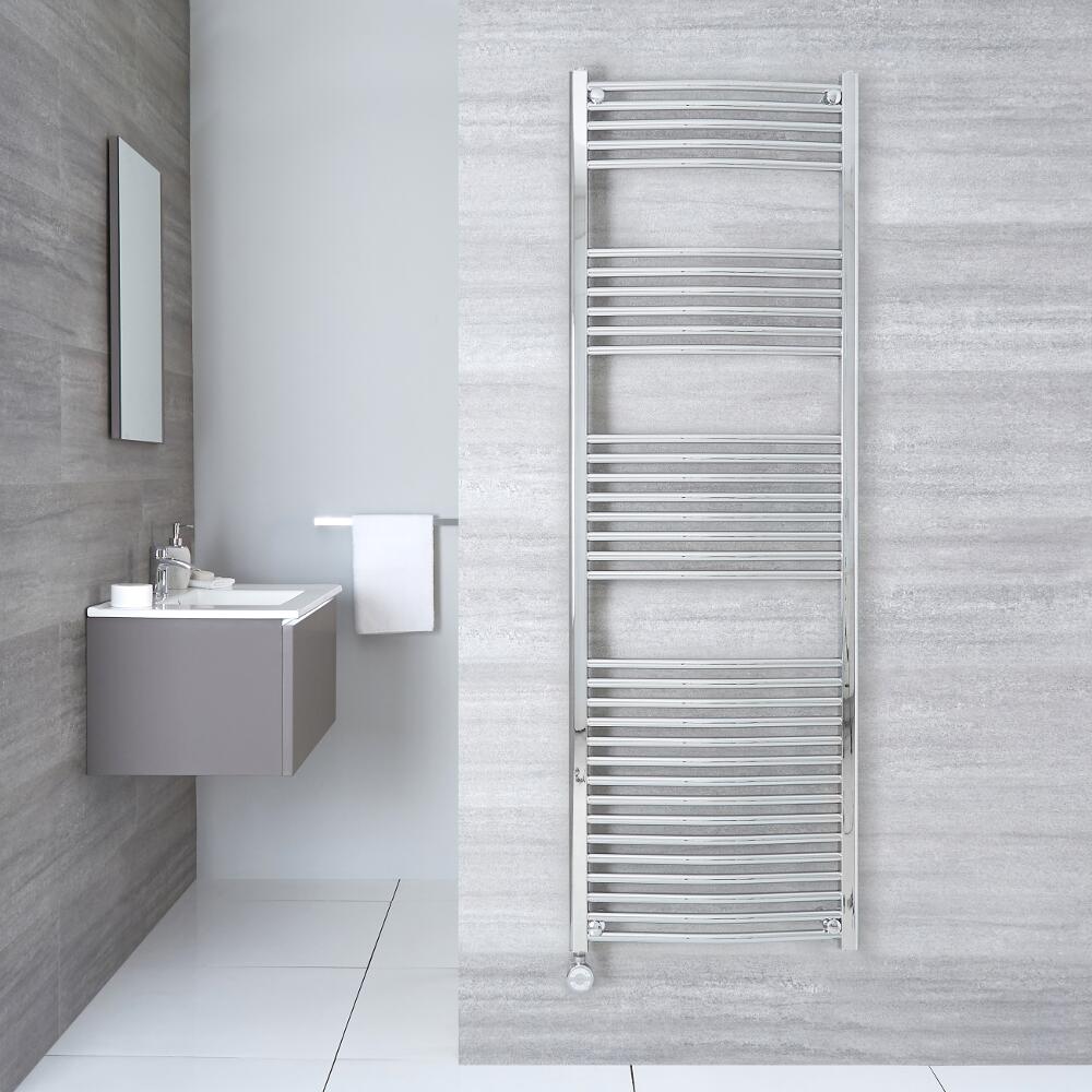 Ischia Gebogen Handdoekradiator Elektrisch Chroom 180cm x 50cm x 4,5cm