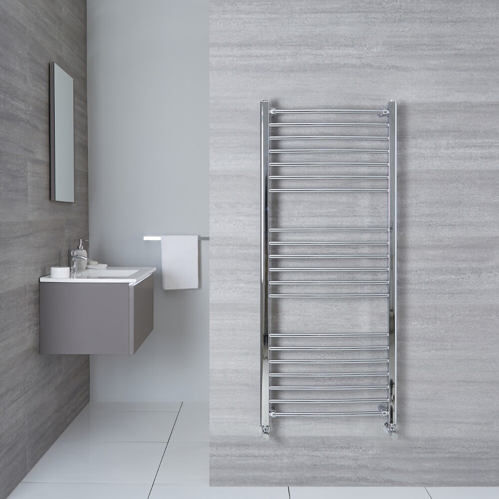 Eco Gebogen Handdoekradiator Chroom 140cm x 50cm x 3cm 438 Watt