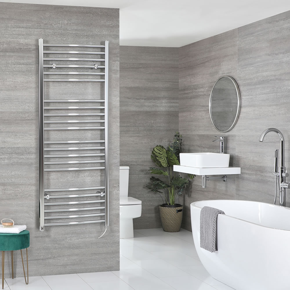 Handdoekradiator Elektrisch Gebogen Chroom 160x60cm | Kent