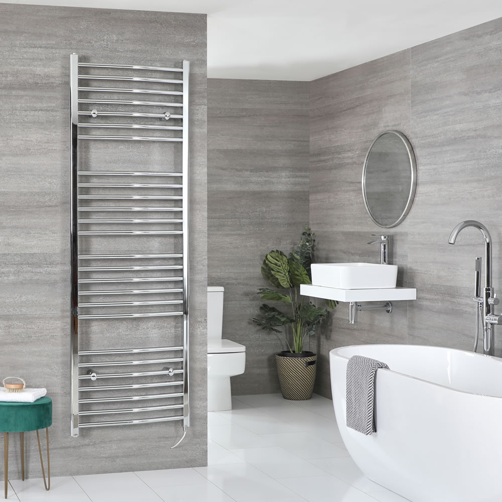 Handdoekradiator Elektrisch Gebogen Chroom 180x60cm | Kent