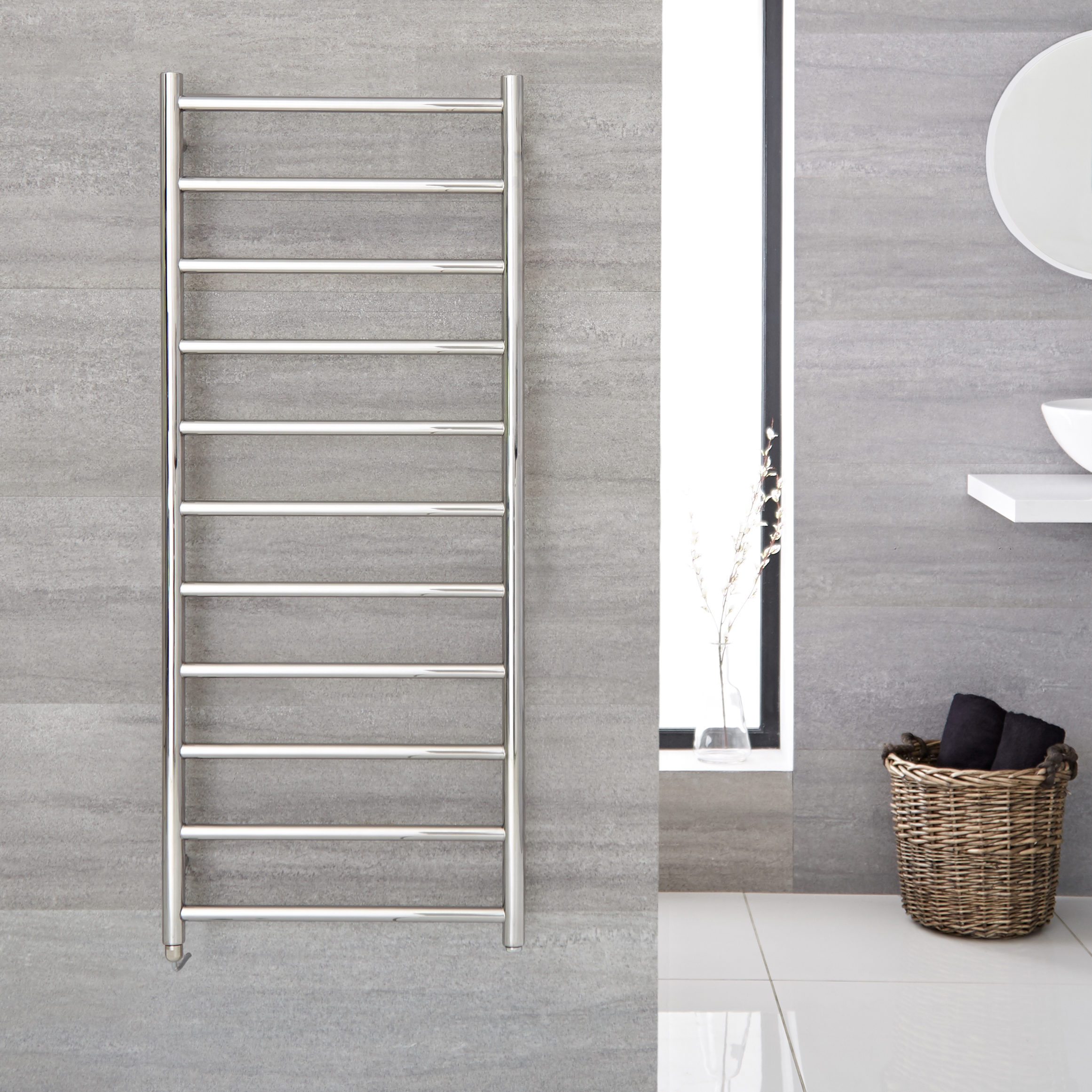 Quo Roestvrij Stalen Vlakke Elektrische Handdoekradiator - 50cm x 120cm