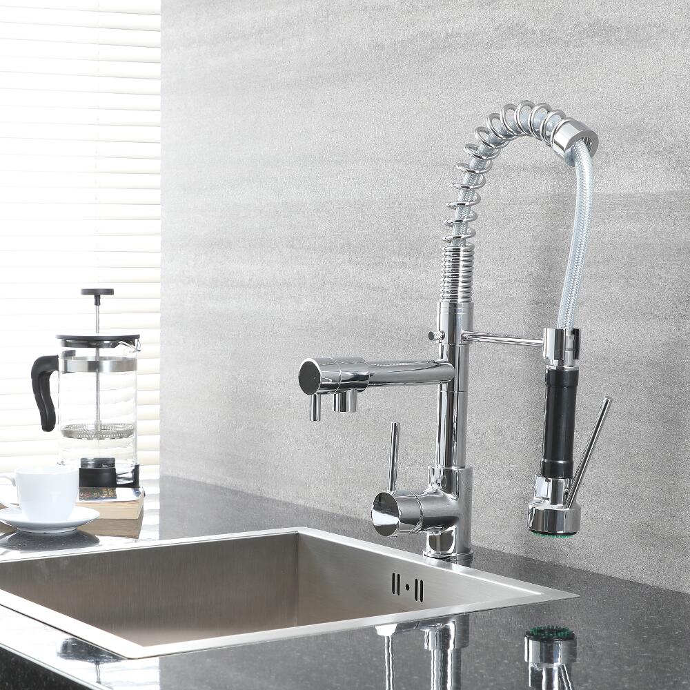 Keukenmengkraan 45cm Hoog met Uittrekbare Handdouche Chroom en Zwart | Mirage