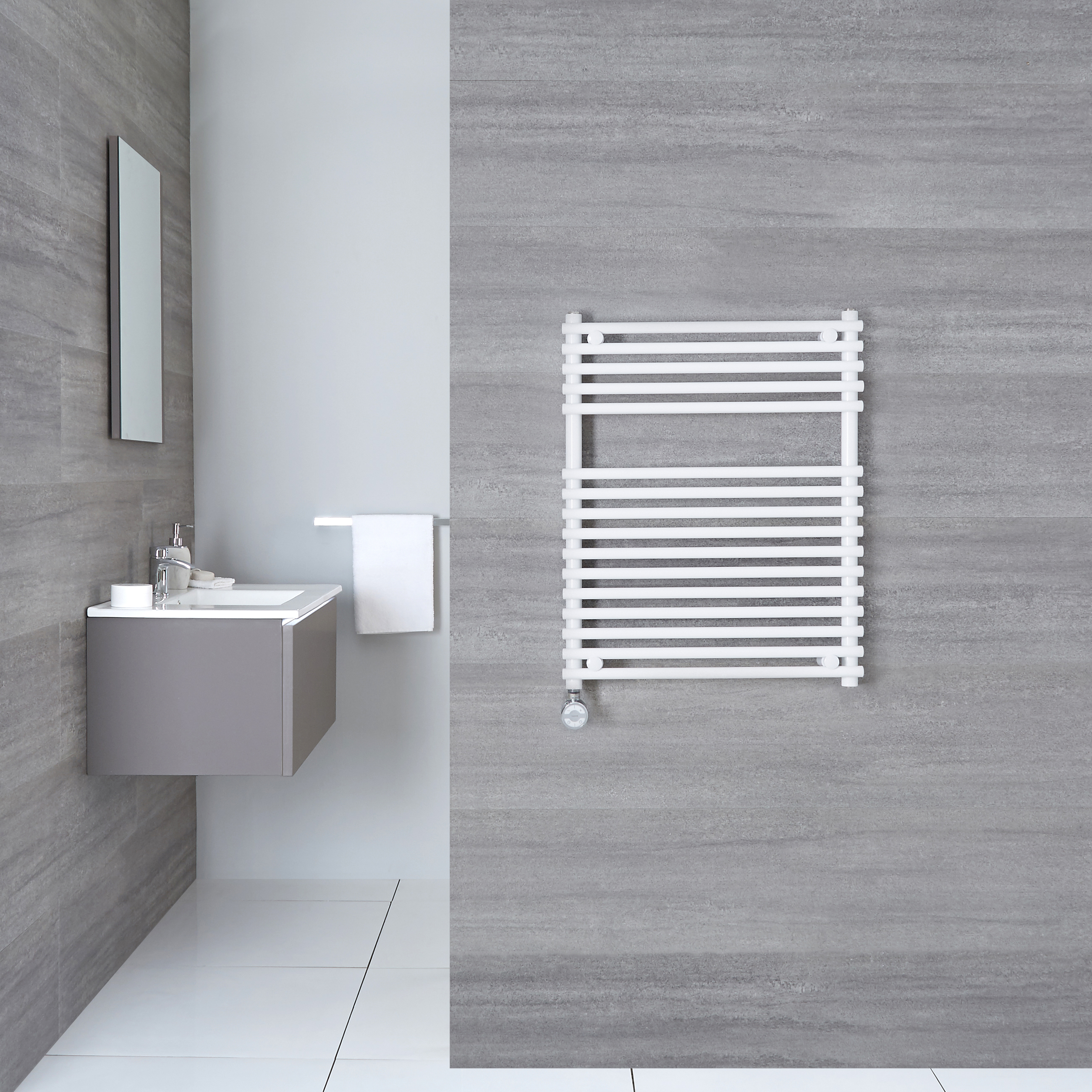 Ischia Handdoekradiator Elektrisch Wit 75cm x 60cm x 8,4cm