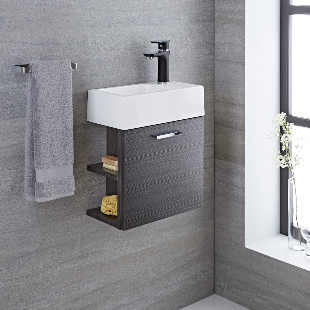 Langley 40 x 22 x 46,5cm Hangend Wastafelmeubel met Polymarmer Wasbak - Grijs