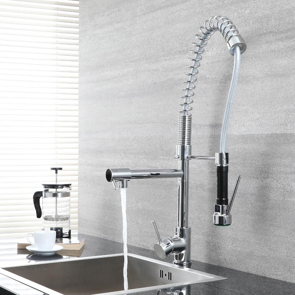 Keukenmengkraan 65cm Hoog met Uittrekbare Spoeldouche Chroom en Zwart | Mirage