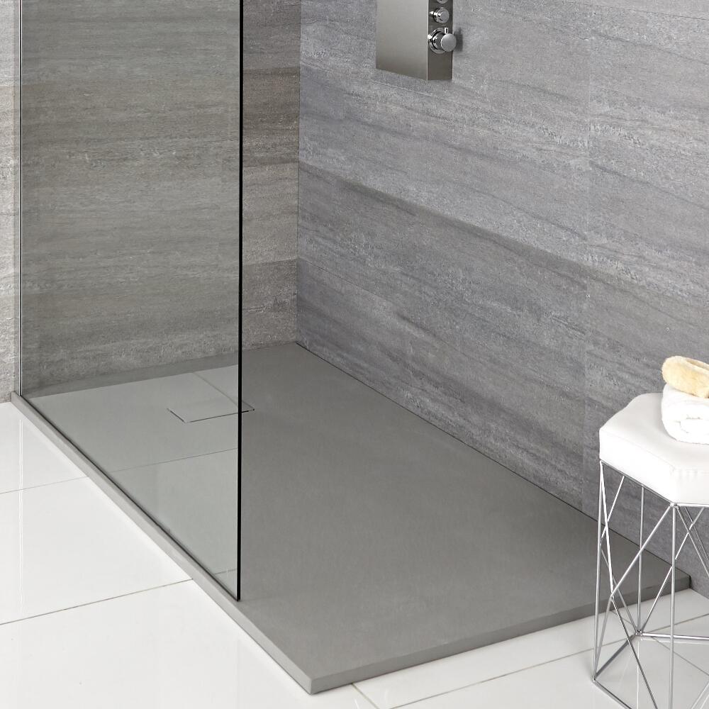 Hudson Reed rechthoekige douchebak met lichtgrijze steeneffect afwerking - 150 x 90 cm