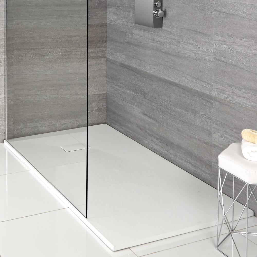 Hudson Reed rechthoekige douchebak met matte witte steeneffect afwerking - 120 x 80 cm