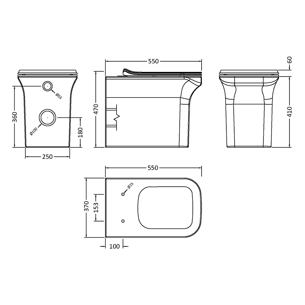 Staand Toilet Randloos Vierkant Modern Met Soft Close Toiletzitting