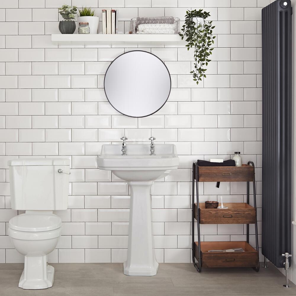 Toilet Traditioneel Keramisch Wit met Reservoir en Toiletzitting