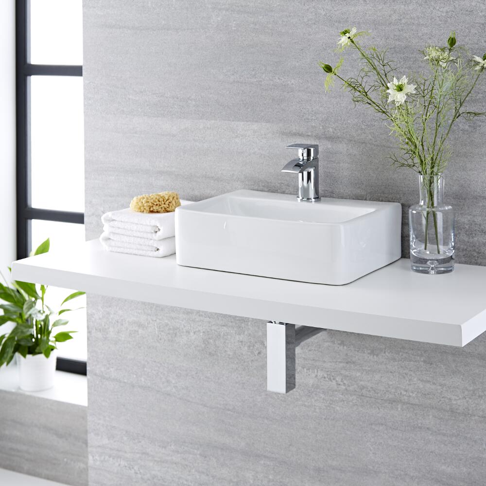 Waterval Wastafelkraan & Exton Rechthoekige Wastafel Wit Keramiek 40 x 29,5 x 15,5 cm