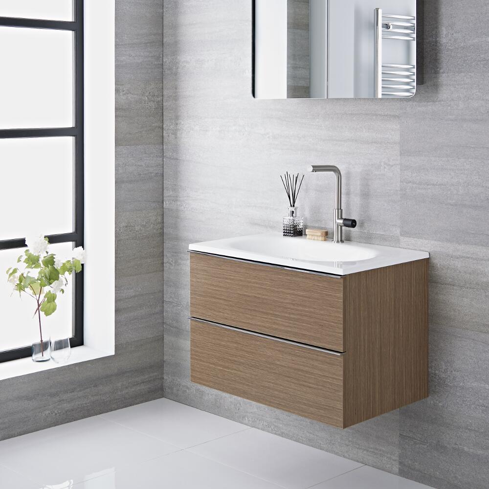 Randwick 75 x 48 x 52cm Hangend Wastafelmeubel met Polymarmer Wasbak - Eiken