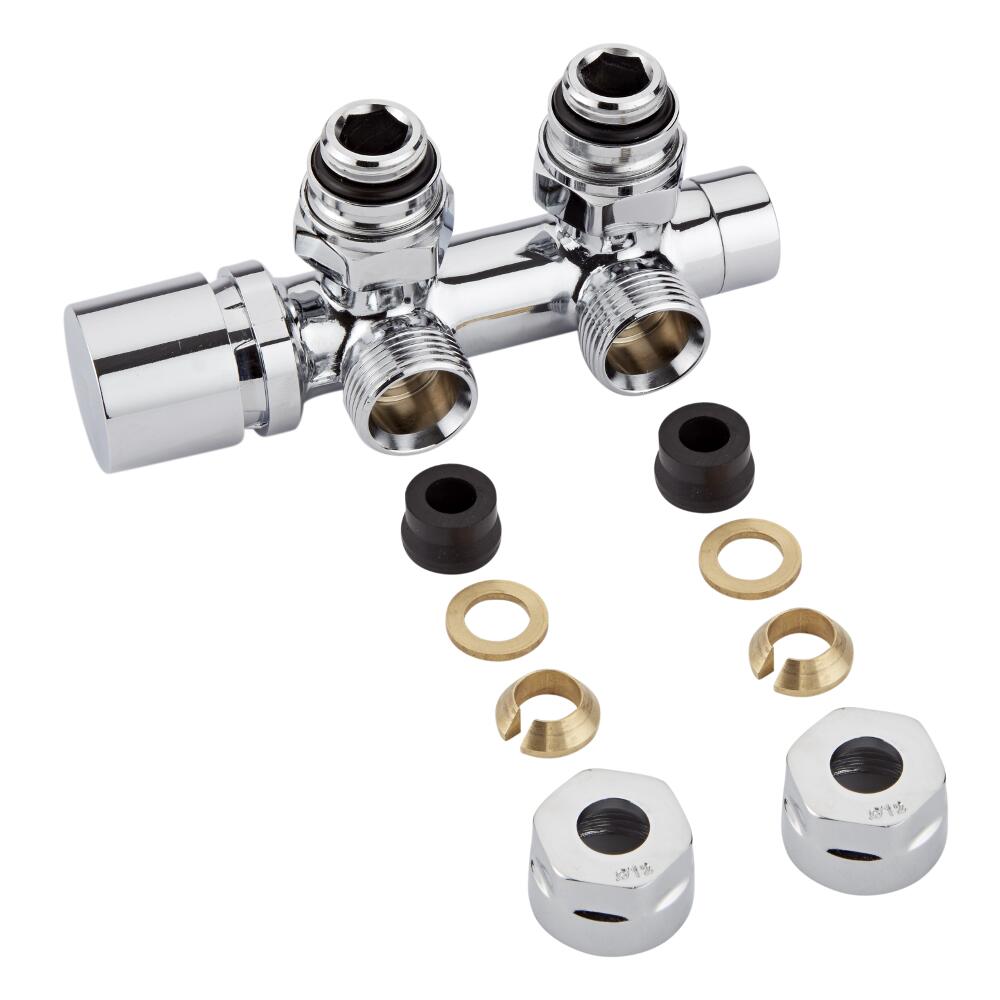 H-Blok 2-pijps Radiatorkraan Haaks 3/4'' Mannelijk Chroom 12mm Koperen Adapter