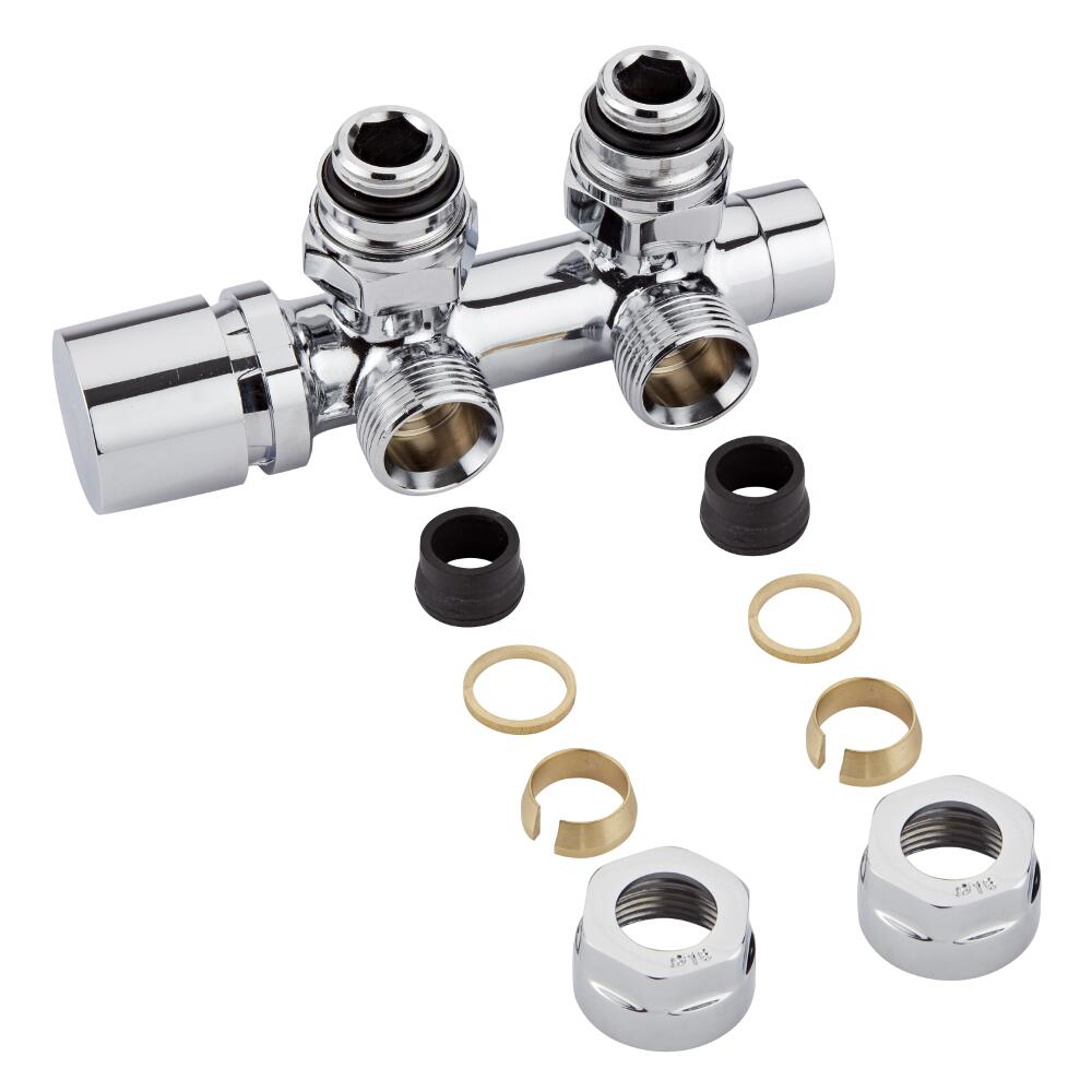 H-Blok 2-pijps Radiatorkraan Haaks 3/4'' Mannelijk Chroom 16mm Koperen Adapter